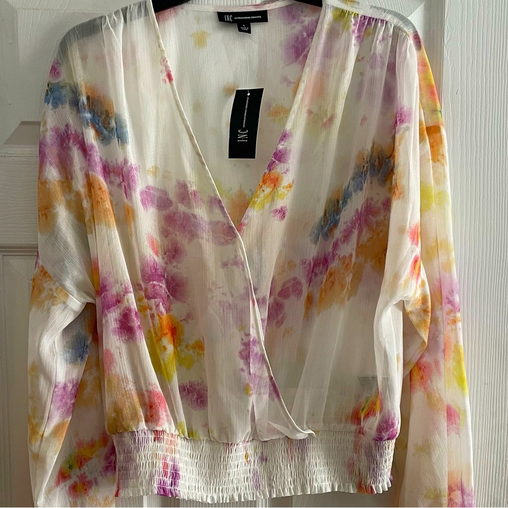 Brand New INC Rainbow Tie Dye Meadow Blouse Lg